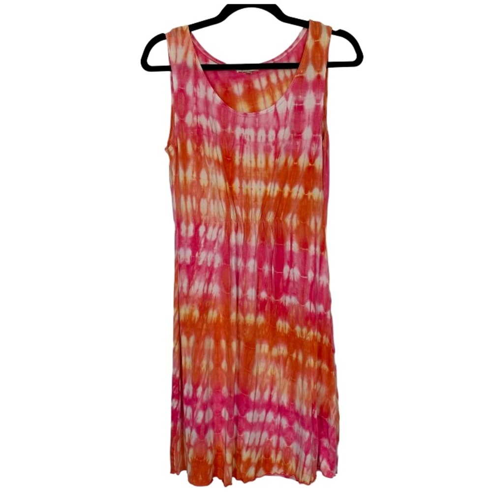 ZEN KNITS Women’s Midi Dress Sunny Orange/PinkTie-Dye‎ Knit/Beach Sleeveless S